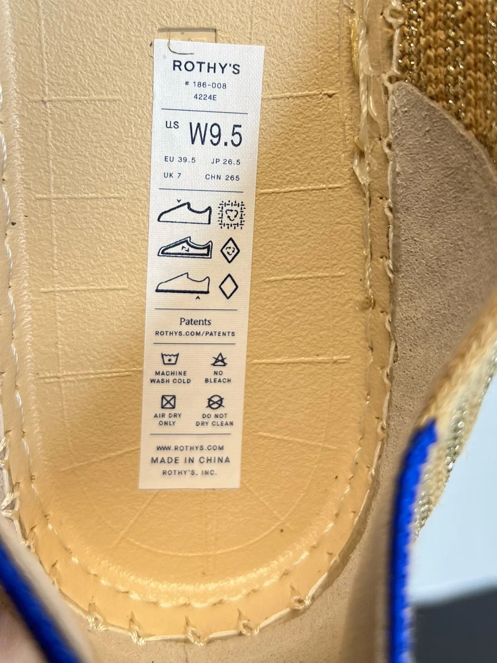 Rothy’s “THE ESPADRILLE” in Gold Stripe Womens Size 9.5M 186-008 New Without Box